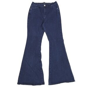 Gilipur Womens Large High Waisted Flare Jeans Dark Blue Bell Bottom Denim TK1025